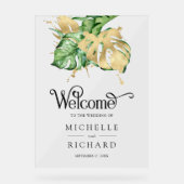 Gold Monstera Tropical Palm Wedding Welcome Acryl Bord (Voorkant)