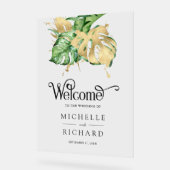 Gold Monstera Tropical Palm Wedding Welcome Acryl Bord (Hoek)