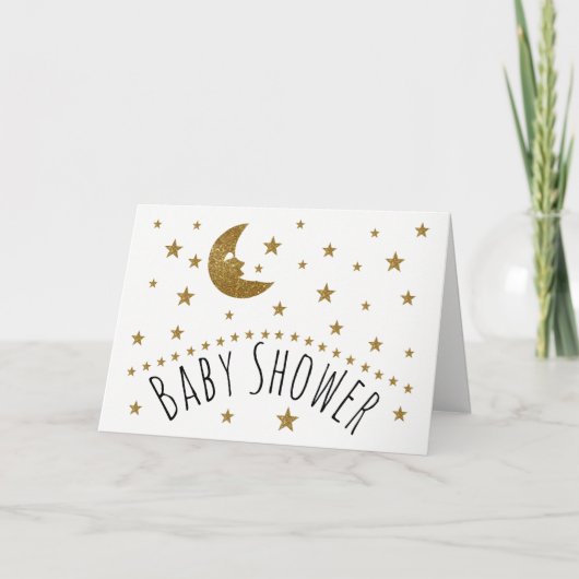 Gold Moon and Stars Baby Shower Invitation (Voorkant)