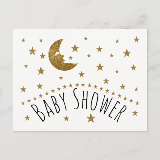 Gold Moon and Stars Baby Shower Invitation Uitnodiging Briefkaart (Voorkant)