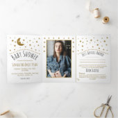 Gold Moon and Stars, Baby shower Suite Drieluik Uitnodiging (Binnen)
