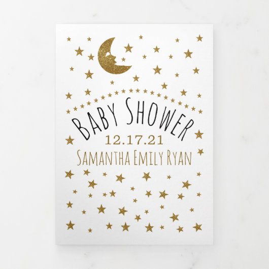 Gold Moon and Stars, Baby shower Suite Drieluik Uitnodiging (Cover)