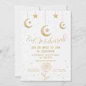 Gold Moon and Stars Eid Mubarak Invitation Kaart (Voorkant)