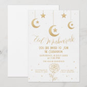 Gold Moon and Stars Eid Mubarak Invitation Kaart (Voorkant / Achterkant)