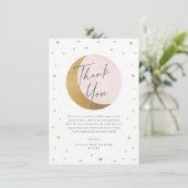 Gold Moon and Stars Roze Baby shower Dank je Bedankkaart (Staand voorkant)