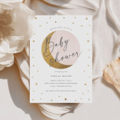 Gold Moon and Stars Script Girls Baby shower Kaart