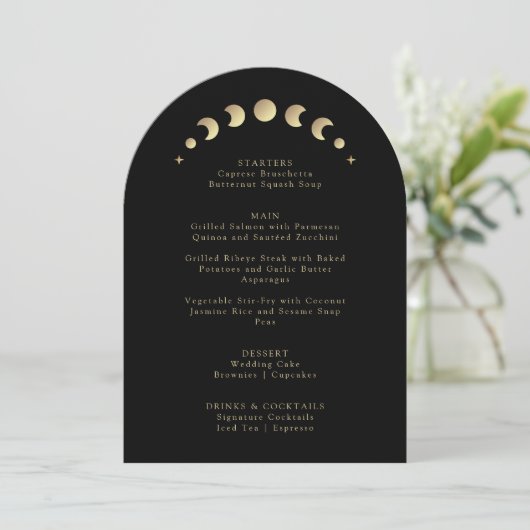 Gold Moon Arch Wedding Menu Kaart (Staand voorkant)