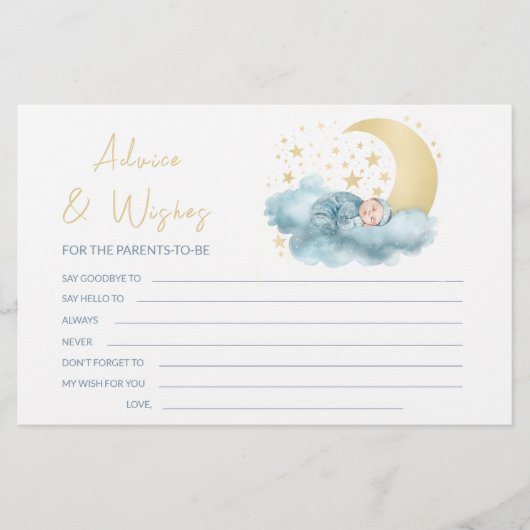 Gold moon en stars baby shower advies wenskaart briefpapier (Voorkant)