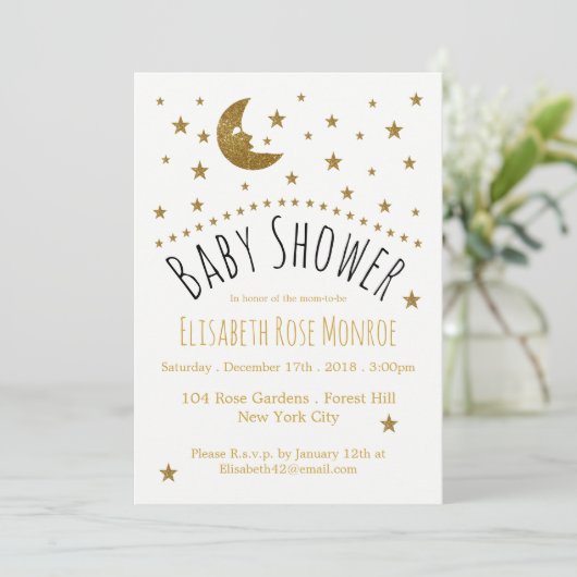 Gold Moon en Stars Baby shower Kaart (Staand voorkant)