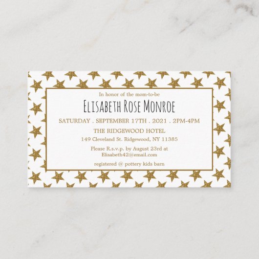 Gold Moon en Stars Baby shower Ticket Invitation Informatiekaartje (Achterkant)