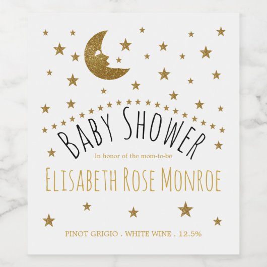 Gold Moon en Stars Baby shower Wijn Etiket (Enkel label)