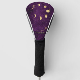 Gold Moon fase Paarse sterren op maat Golfheadcover