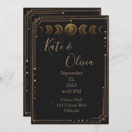 Gold Moon faseert donkere en mooie bruiloft-uitnod Kaart