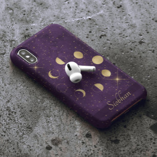 Gold Moon faseert Paarse sterren op maat Case-Mate iPhone 14 Hoesje