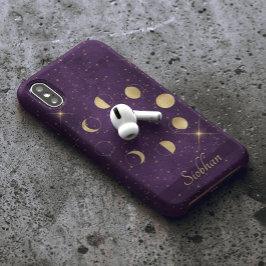 Gold Moon faseert Paarse sterren op maat Case-Mate iPhone 14 Hoesje