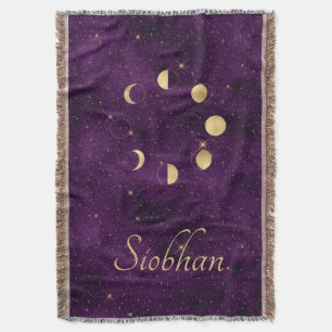 Gold Moon faseert Paarse sterren op maat Deken
