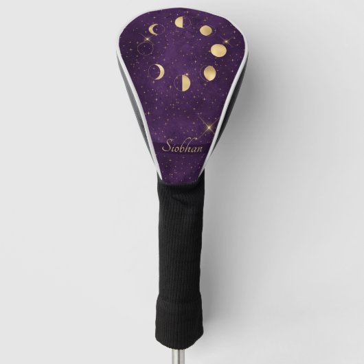 Gold Moon faseert Paarse sterren op maat Golfheadcover (Voorkant)