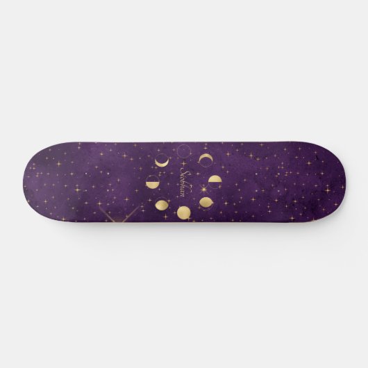 Gold Moon faseert Paarse sterren op maat Persoonlijk Skateboard (Horizontaal)