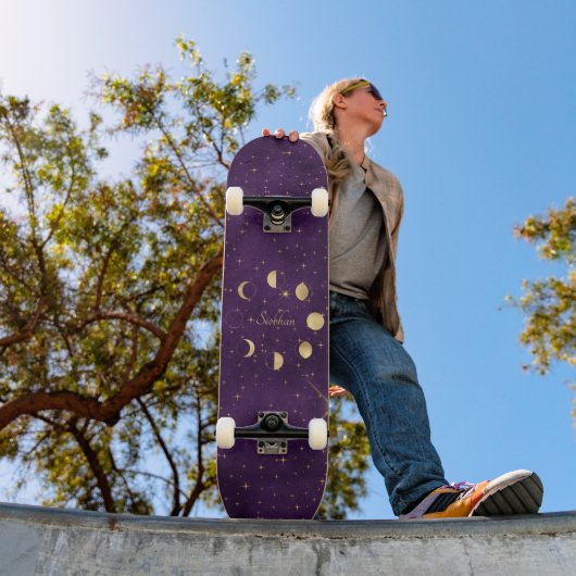 Gold Moon faseert Paarse sterren op maat Persoonlijk Skateboard (Buiten 1)