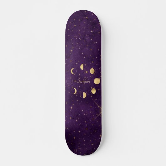 Gold Moon faseert Paarse sterren op maat Persoonlijk Skateboard (Voorkant)