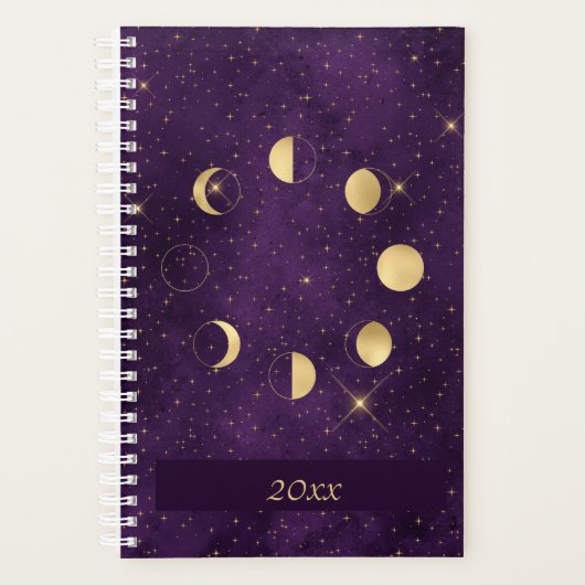 Gold Moon-fasen op Paarse sterren Planner (Voorkant)