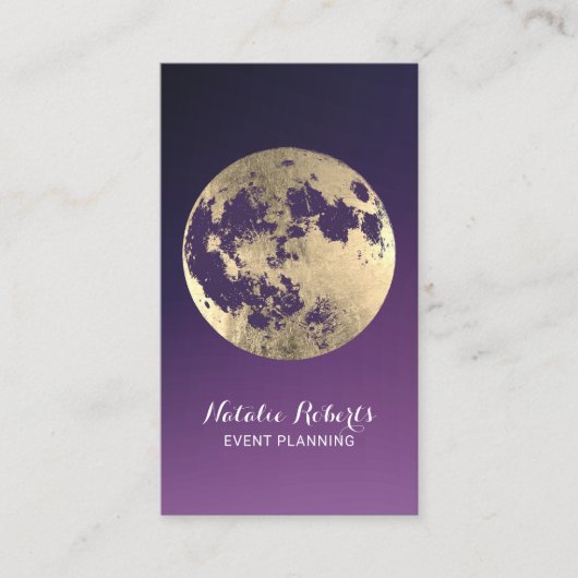 Gold Moon Modern Paarse Event Planning Visitekaartje (Voorkant)