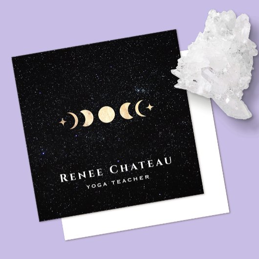 Gold Moon Phase Cosmos Stars Vierkante Visitekaartje