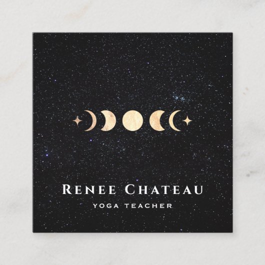Gold Moon Phase Cosmos Stars Vierkante Visitekaartje (Voorkant)