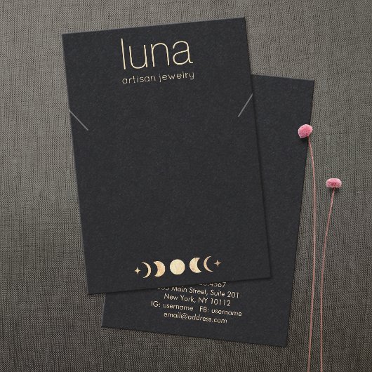 Gold Moon Phase Zodiac Ketting Display Holder Visitekaartje