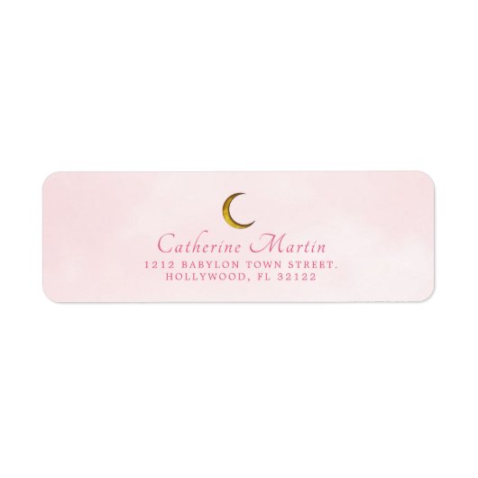 Gold Moon Pink Waterverf Baby shower Label (Voorkant)
