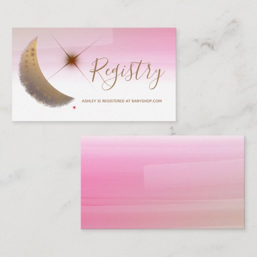 Gold moon roze waterverf baby shower register informatiekaartje (Voorkant / Achterkant)