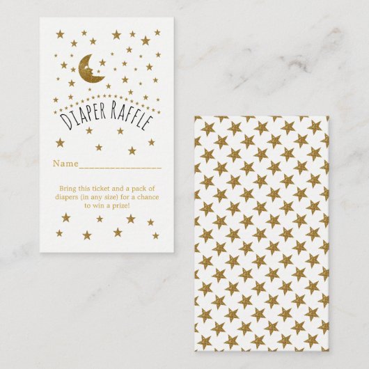 Gold Moon & Stars Baby shower Luier Raffle Ticket Informatiekaartje (Voorkant / Achterkant)