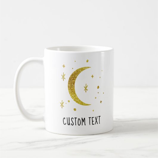 Gold Moon & Stars Custom Text Celestial  Koffiemok (Links)