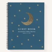 Gold Moon & Stars Navy Blue Baby shower Gastenboek Notitieboek (Voorkant)