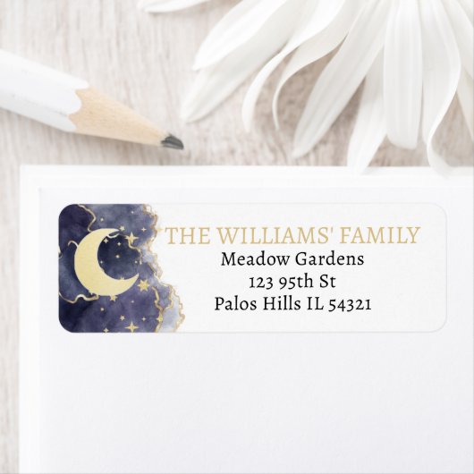 Gold moon sterren baby shower return address label (Insitu)