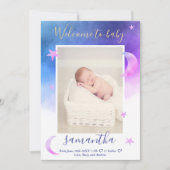Gold moon sterren roze waterverf foto baby geboort aankondiging (Voorkant)