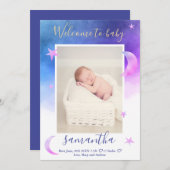 Gold moon sterren roze waterverf foto baby geboort aankondiging (Voorkant / Achterkant)