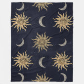 Gold Moon Sun Mandala Blue Night Sky Patroon Fleece Deken (Voorkant)