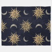 Gold Moon Sun Mandala Blue Night Sky Patroon Fleece Deken (Voorkant (Horizontaal))