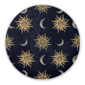 Gold Moon Sun Mandala Blue Night Sky Patroon Keramische Knop (Voorkant)