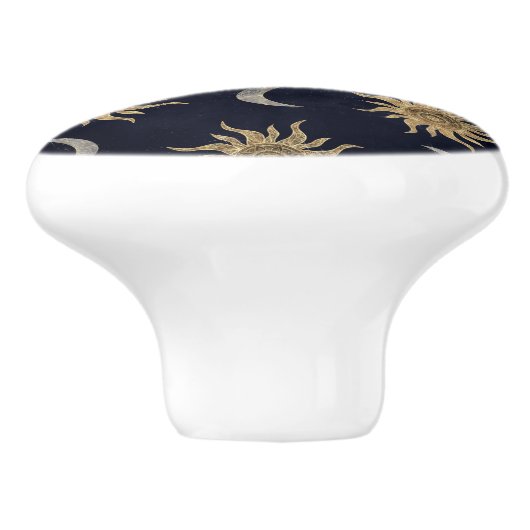 Gold Moon Sun Mandala Blue Night Sky Patroon Keramische Knop (Zijkant)