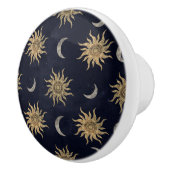 Gold Moon Sun Mandala Blue Night Sky Patroon Keramische Knop (Rechts)