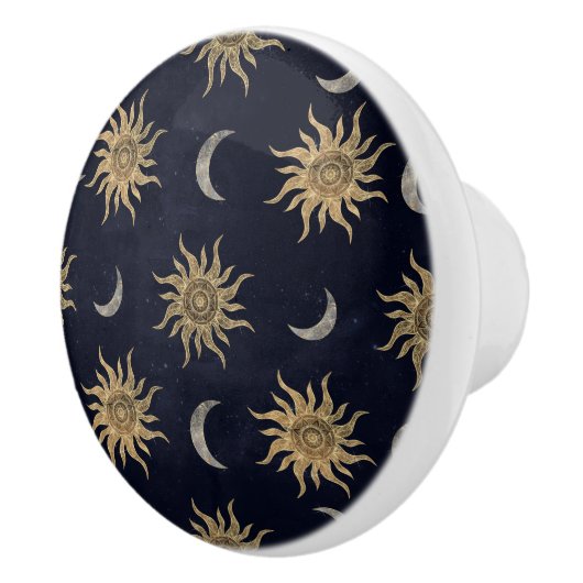 Gold Moon Sun Mandala Blue Night Sky Patroon Keramische Knop (Rechts)