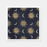 Gold Moon Sun Mandala Blue Night Sky Patroon