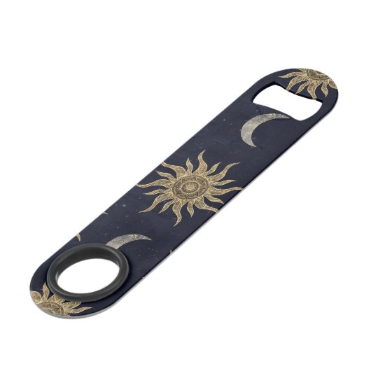 Gold Moon Sun Mandala Blue Night Sky Patroon Speed Flessenopener (Achterkant Gekanteld)