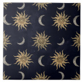 Gold Moon Sun Mandala Blue Night Sky Patroon Tegeltje (Voorkant)