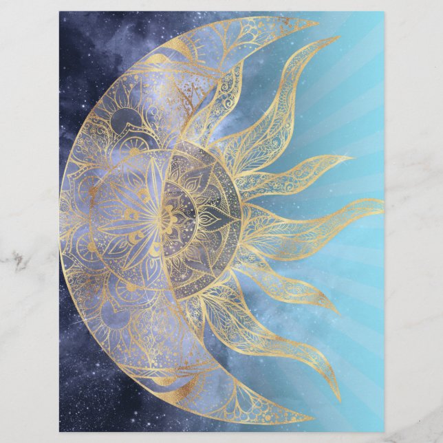 Gold Moon Sun Mandala Celestial Design Briefhoofd (Voorkant)