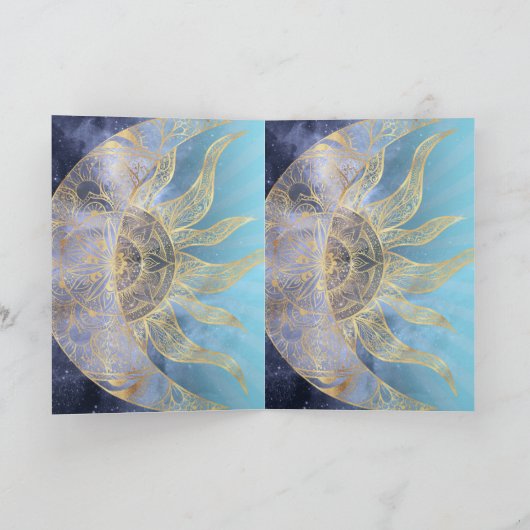 Gold Moon Sun Mandala Celestial Design Feestdagen Kaart (Binnen)