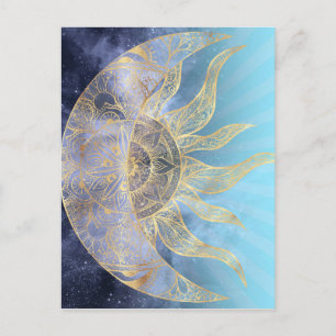 Gold Moon Sun Mandala Celestial Design Feestdagenkaart