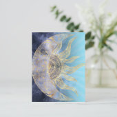Gold Moon Sun Mandala Celestial Design Feestdagenkaart (Staand voorkant)